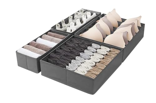 Amazon Basics Set of 4 Deep Drawer Organizers for Clothes - Gray Collapsible Storage Boxes for Socks & Underwear