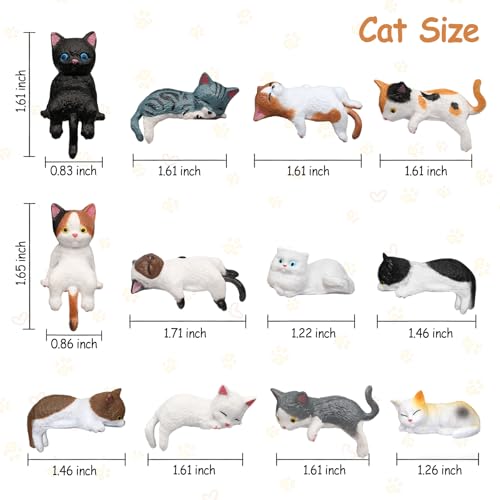 Kiofs 12-Piece Mini Cat Figurine Set for Car & Desk Decor