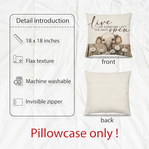 Elephant Decor Pillow Covers 18x18 - Rustic Farmhouse Floral Throw Pillowcase for Living Room & Bedroom