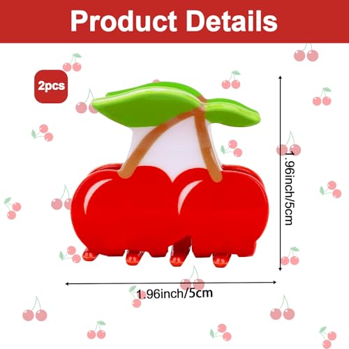 AMCAMI Cherry Hair Claw Clips 2 Pack Non Slip Small Fruit Hair Accessories
