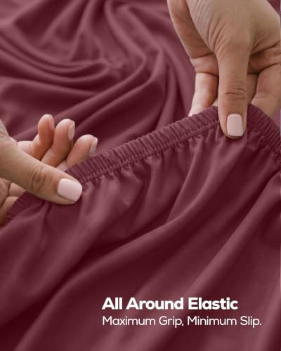 Utopia Bedding King Fitted Sheet Burgundy Ultra Soft Fits Up to 15-Inch Deep Mattress