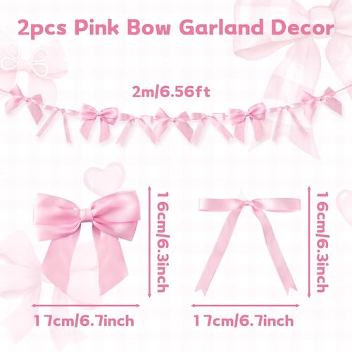 WATINC Pink Bow Garland Set - 2pcs Decorative Banner for Parties