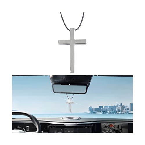 KHGUZ Metal Car Rearview Mirror Cross Hanging Ornament Silver