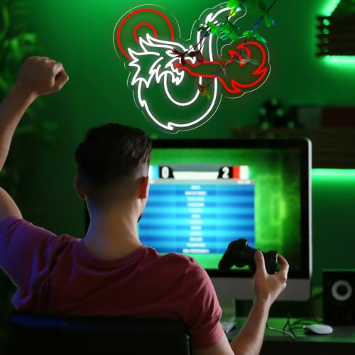 Large LED Neon Sign for Wall Decor - Dragon Design, 21x20 Inches, Game Room & Party Lighting