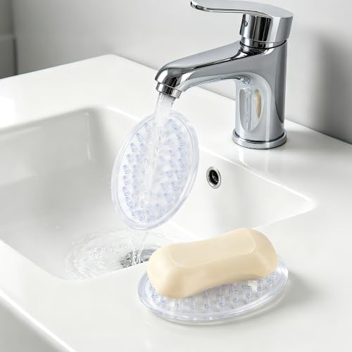 HPOPO Self-Draining Soap Dish Holder, Clear Plastic 2-Pack Set