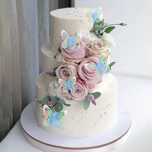 12PCS Iridescent Butterfly Cupcake Toppers for Parties