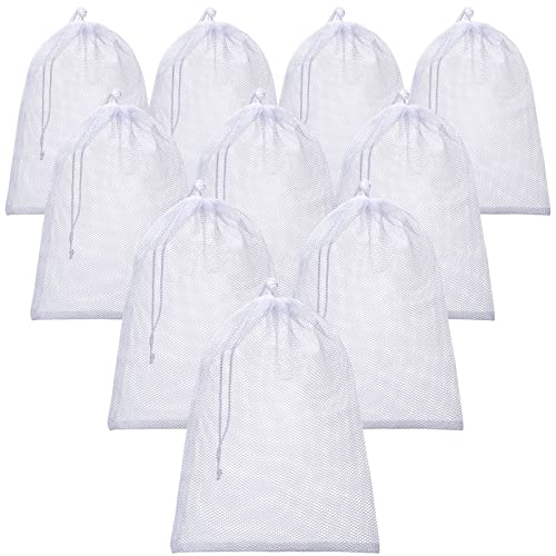 TecUnite 10 Pack Mesh Drawstring Bags, 5.5 x 7.5 Inch, White
