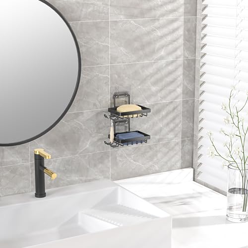 Moforoco Wall-Mounted Soap Holder - Stainless Steel with Hooks