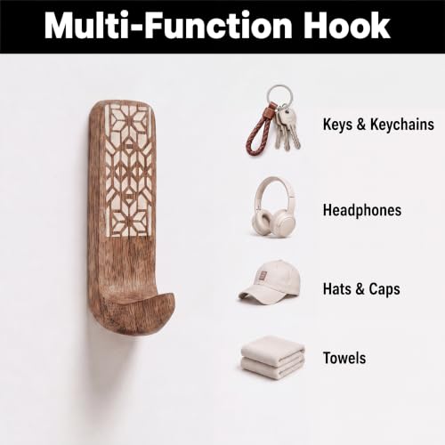 Indian Shelf Geometric Wooden Wall Hooks 3-Pack for Keys & Coats