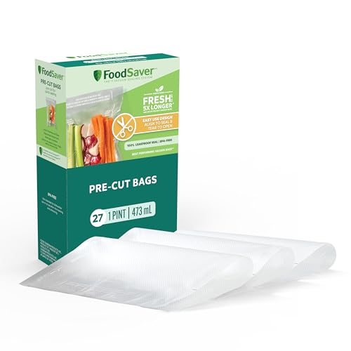 FoodSaver Pint Pre-Cut Vacuum Seal Bags - 27 Pack, Easy Tear-to-Open