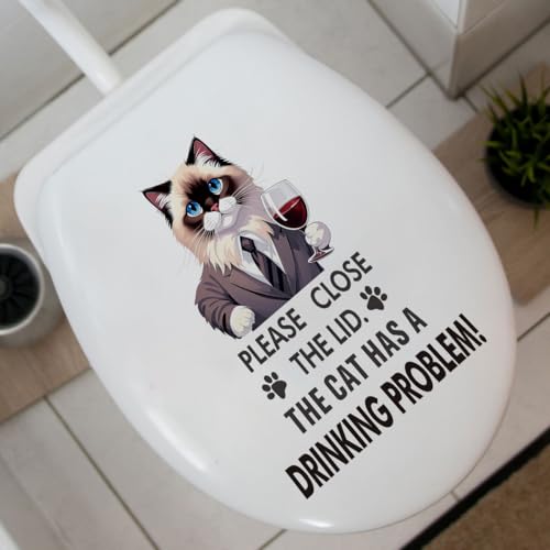 Funny Ragdoll Cat Toilet Lid Decal - Waterproof Vinyl Humor Sticker