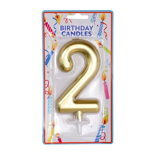 Number 2 Birthday Candle - 5.75 Inch Metallic Gold Cake Topper