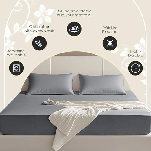 FreshCulture Twin Fitted Sheet - Dark Grey, Ultra Soft Microfiber