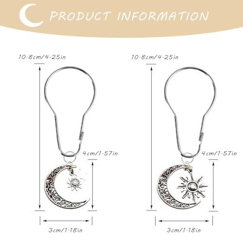 12-Piece Celestial Shower Curtain Hooks, Rust-Proof Metal Sun Moon Stars