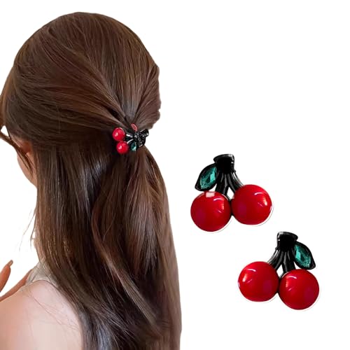 ZeroNever Red Double Cherry Hair Clips 2-Pack Small Hair Accessories