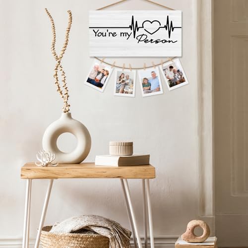 Rustic Wood Hanging Picture Frame Board with Clips for Wall Decor