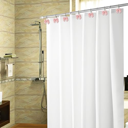 Rust Proof Metal Shower Curtain Hooks with Pink Bow Knot - 12pcs