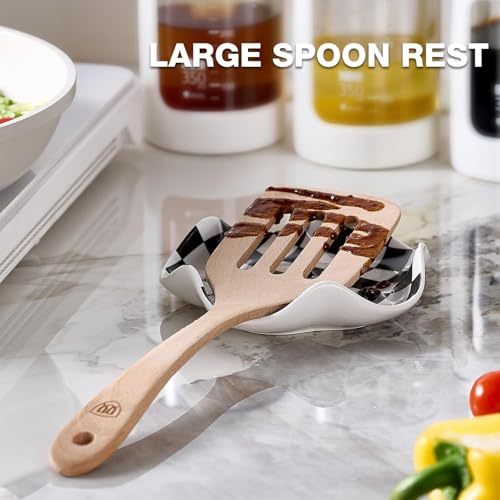 Black & White Ceramic Spoon Rest - 5.3in Heat Resistant Holder