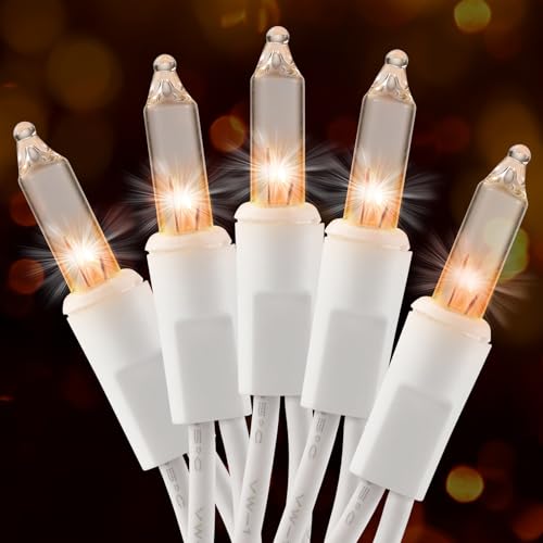 Warm White Christmas Lights Set - 50 Mini Incandescent String Lights, 13ft, Indoor Outdoor, White Wire, UL Certified - Variation: ClearWhite / 50 Count