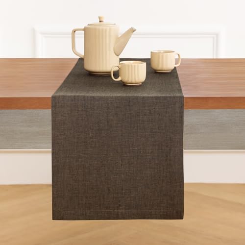Solino Home 14 x 90 Inch Chambray Brown Linen Table Runner - Pure European Flax