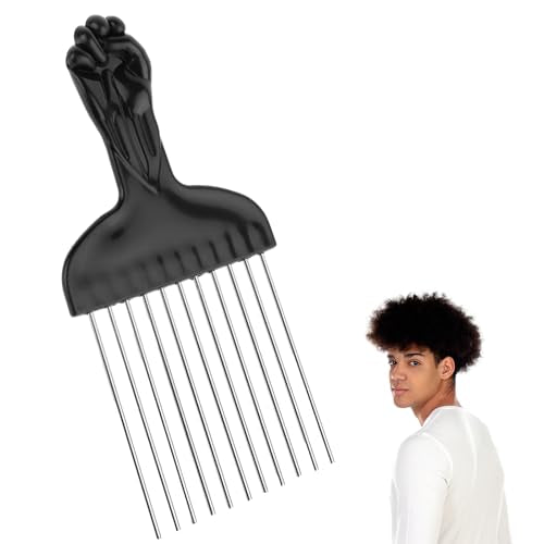 Metal Hair Pick Comb for Curly Hair and Afro Styling with Fist Handle