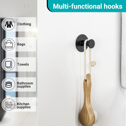SAYAYO Matte Black Adhesive Wall Hook - Round Heavy Duty Stainless Steel
