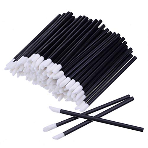 Pimoys 200Pcs Disposable Lip Brushes Black Lipstick Gloss Applicator Wands