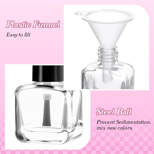 Sibba Empty Nail Polish Bottles with Brush and Funnel - 5ml Clear Glass Container for DIY Nail Art and Samples