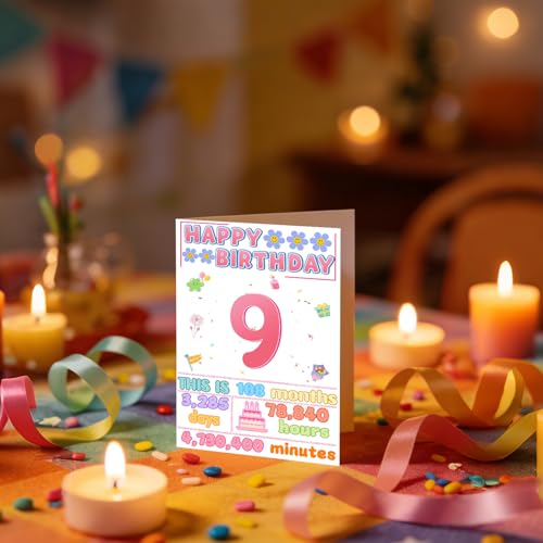 9th Birthday Card for Girl with Glitter Envelope - Premium Quality
