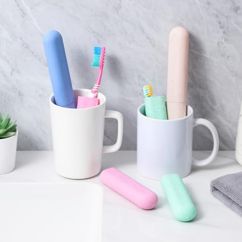 Muslish 4 Pack Wheat Straw Toothbrush Travel Case with Vents