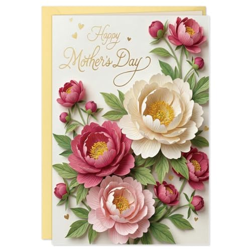 FLYAB Elegant Floral Mother's Day Card with Envelope - Peony Design