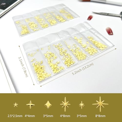 Gmlawsc 3D Gold Star Nail Charms Set - 2 Boxes Metallic Star Studs