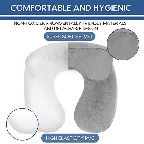 HITSZS Inflatable Travel Neck Pillow - Grey Ergonomic Support with Kit