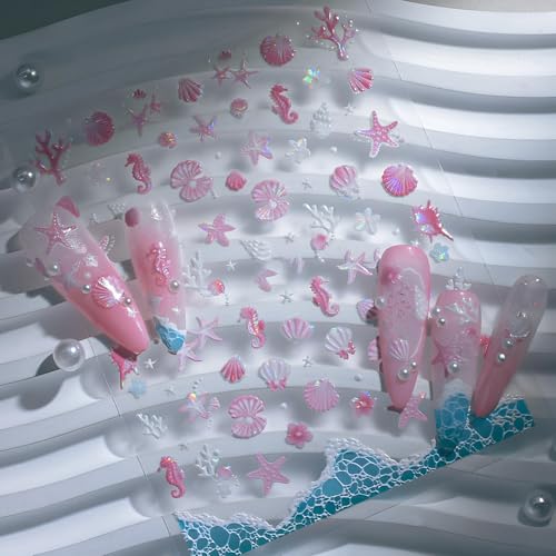 Winthrop 3D Aurora Ocean Nail Stickers - Iridescent Summer Beach Decals