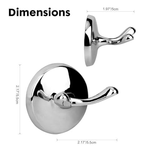 Ntipox Double Towel Hook - Wall Mounted Robe Hook in Polished Chrome