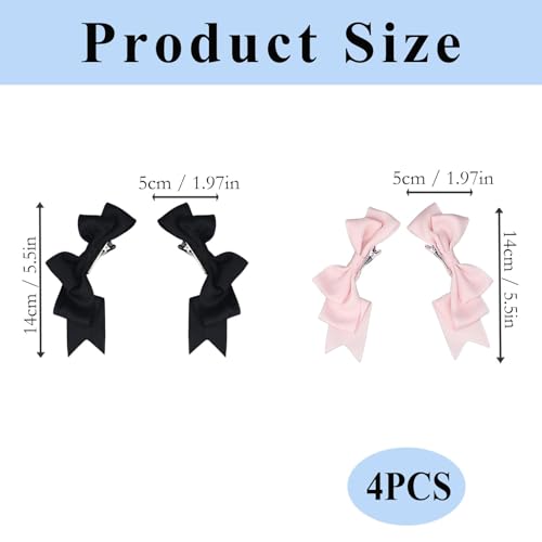 Hujnagh 4 Pcs Cute Bow Hair Clips Lolita Hair Accessories Pink Black