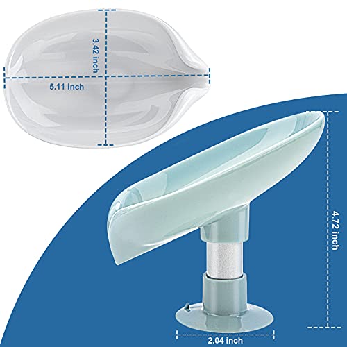 Leaf-Shape Self-Draining Soap Holder, 2-Pack Suction Cup Dish (Grey + Green)