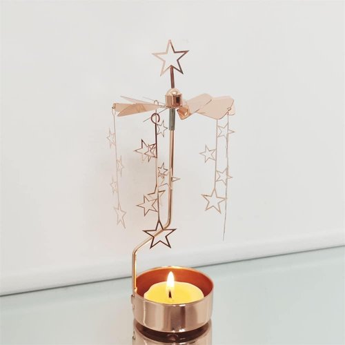 Kingnero Rotary Candle Holder - Spinning Tea Light Carousel in Rose Gold Star | Perfect Small Gift