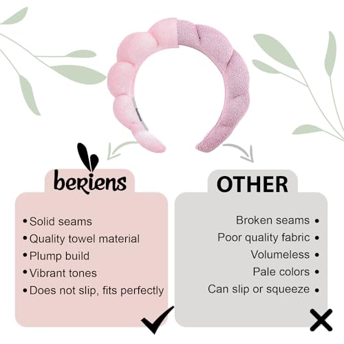BERIENS Puffy Spa Headband - Soft Plush Pink Skincare & Makeup Hair Band