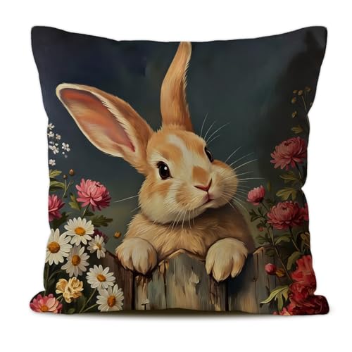 Easter Rabbit Throw Pillow Cover - Bunny Gift for Kids & Women, 18x18 Inches, Animal Decoration 02
