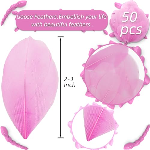 Natural Pink Goose Feathers 50 Pcs 2-3 Inch Craft Feathers for DIY Wedding Party Decor