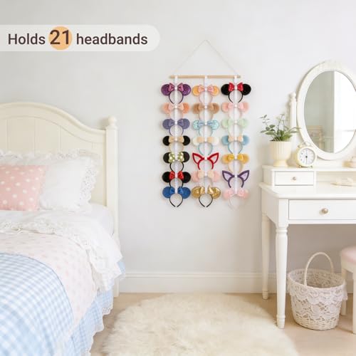Dahey Wall-Mounted Headband Organizer for Girls - Holds 21 Hair Accessories