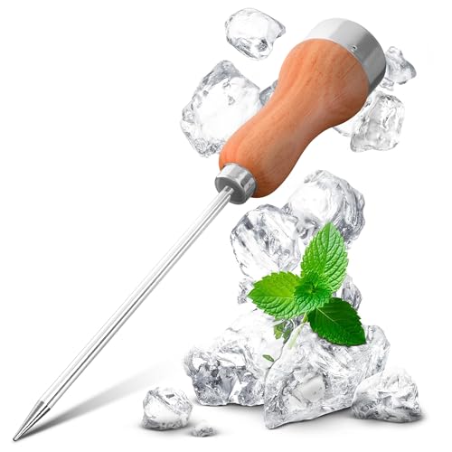 Stainless Steel Ice Pick - 8.07 Inch with Wooden Handle for Easy Ice Breaking