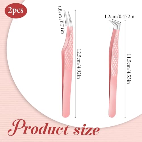 Yuomeaz Pink Eyelash Extension Tweezers Set, 2-Piece Zinc Alloy Precision Lash Tweezers for Classic and Volume Lashes