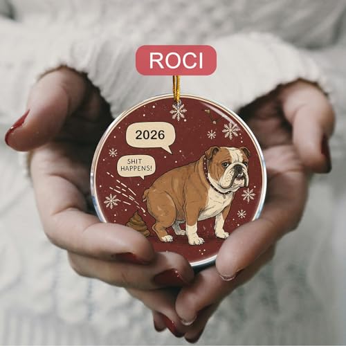 Funny Pooping Bulldog Christmas Ornament - 3.6 in Acrylic Gag Gift