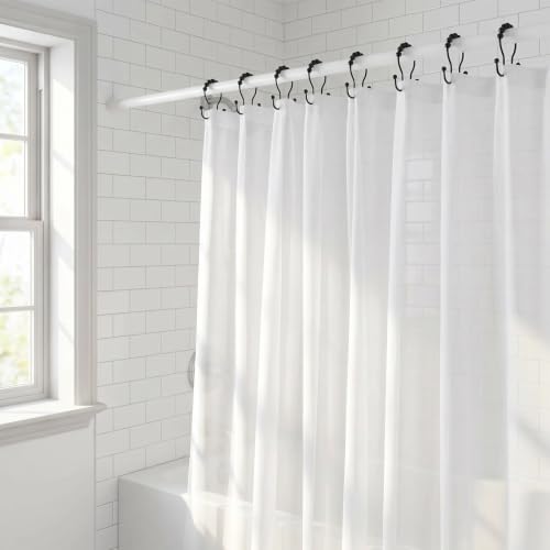 Durable Black Shower Curtain Hooks - 12 Rustproof Rings with Smooth Glide Design