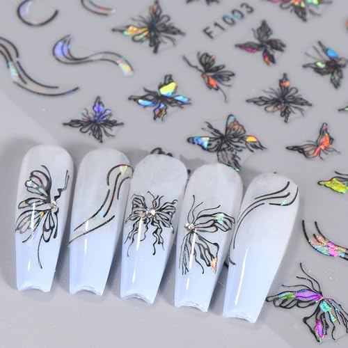 Vezocim 3D Butterfly Nail Art Stickers - Shiny Self-Adhesive Decals (4 Sheets)