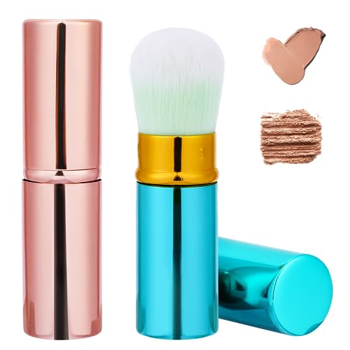 Mozeat Lens Retractable Travel Kabuki Brush 2 Pack Portable Blush and Foundation Brushes with Cover
