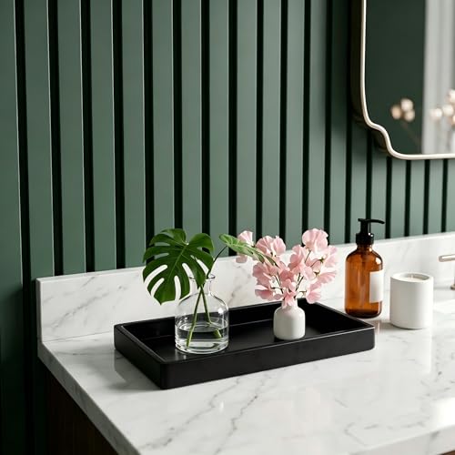 8-Inch Black Silicone Bathroom Tray - Waterproof Vanity Countertop Organizer
