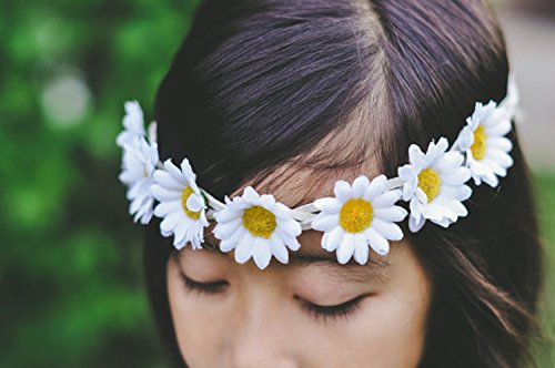 White Boho Sunflower Daisy Flower Crown Bridal Hair Wreath Headpiece